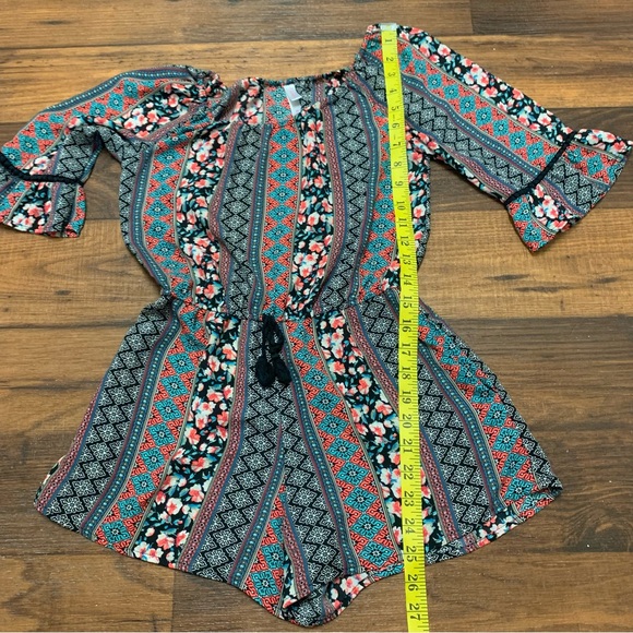 Xhilaration Girl's Multicolor Boho Romper Elastic Waist - Size M (7) W/Pockets - Picture 5 of 8